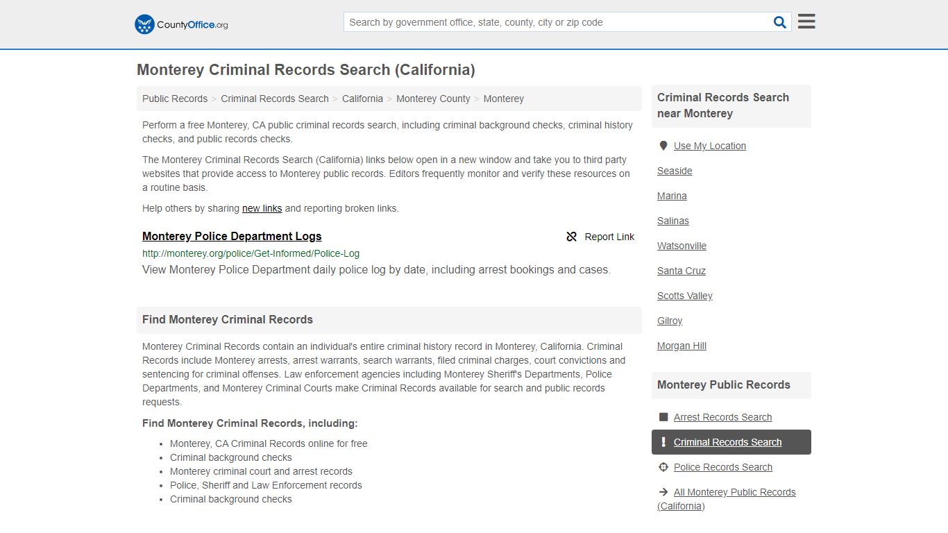 Monterey Criminal Records Search (California) - County Office